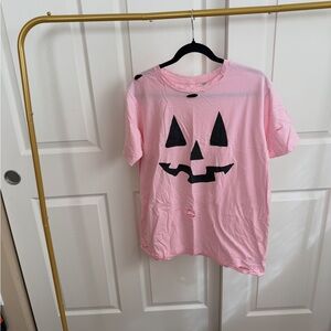 Pink Halloween Pumpkin Face T-Shirt